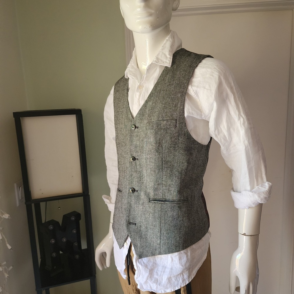 Alan Flusser Men's Size Large Waistcoat Vest Wool Blend Gray & Paisley A20 - Picture 4 of 10
